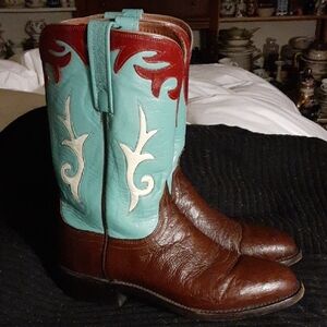 Lucchese Red and Turquoise Ankle Boots